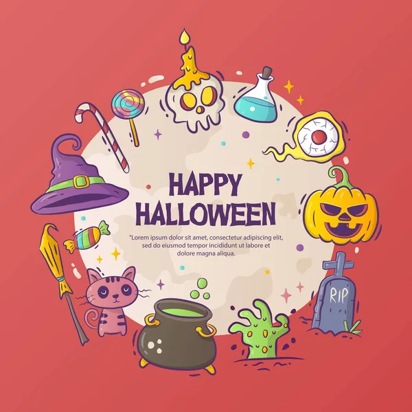Colección Elementos Halloween Dibujado Mano — Vector de stock