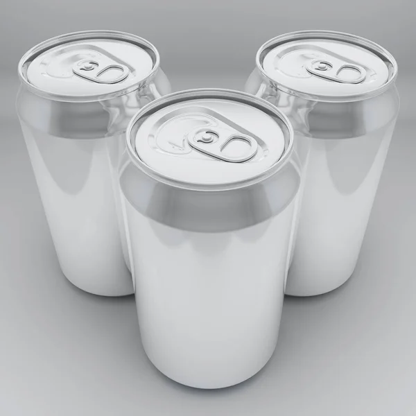  Beyaz arkaplanda 3D alüminyum kutuların hazırlanması