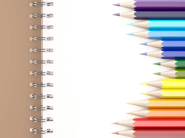Színes Ceruzák Kiadása Notebookon — Stock Fotó