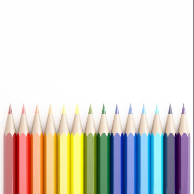 Beyaz arkaplanda 3d renkli kalem oluşturma