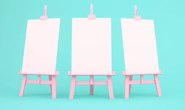 Mavi arkaplanda resim sehpasının 3d görüntülenmesi