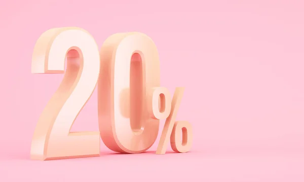 Pembe arka planda% 20 indirimli altın 3D simge 