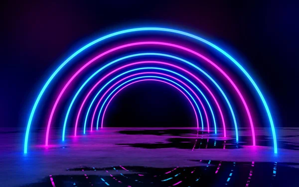 Blue Purple Neon Tube Lights Empty Dark Room Rendering Illustration — Stock Photo, Image