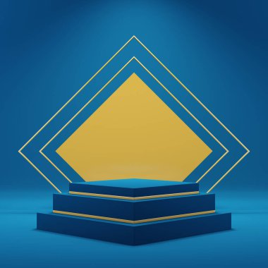 Ürün sunumu için 3d arkaplan, mavi arkaplan, 3d oluşturma için podyum