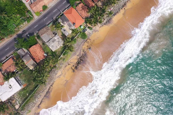 Přírodní Letecký Drone Pohled Pták Den Záběr Mořský Břeh Silnicí — Stock fotografie