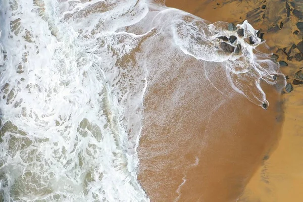 Птах Повітряного Безпілотного Птаха Знятий Морського Берега Жовтим Піском Чорними — стокове фото