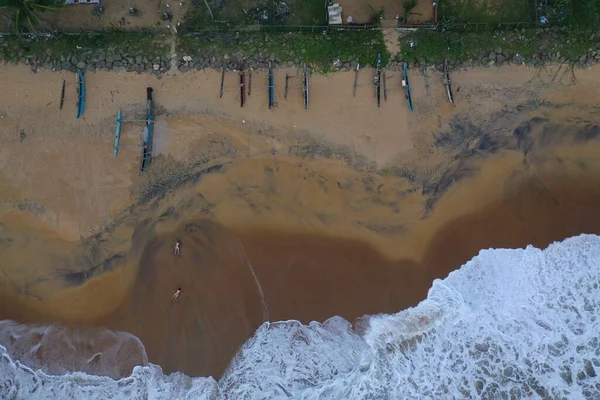 Drohnenaufnahmen Von Der Küste Mit Türkisfarbenem Wasser Einem Leeren Gelben — Stockfoto