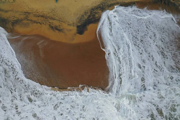 Vue Aérienne Oiseau Drone Rive Mer Avec Sable Jaune Des — Photo