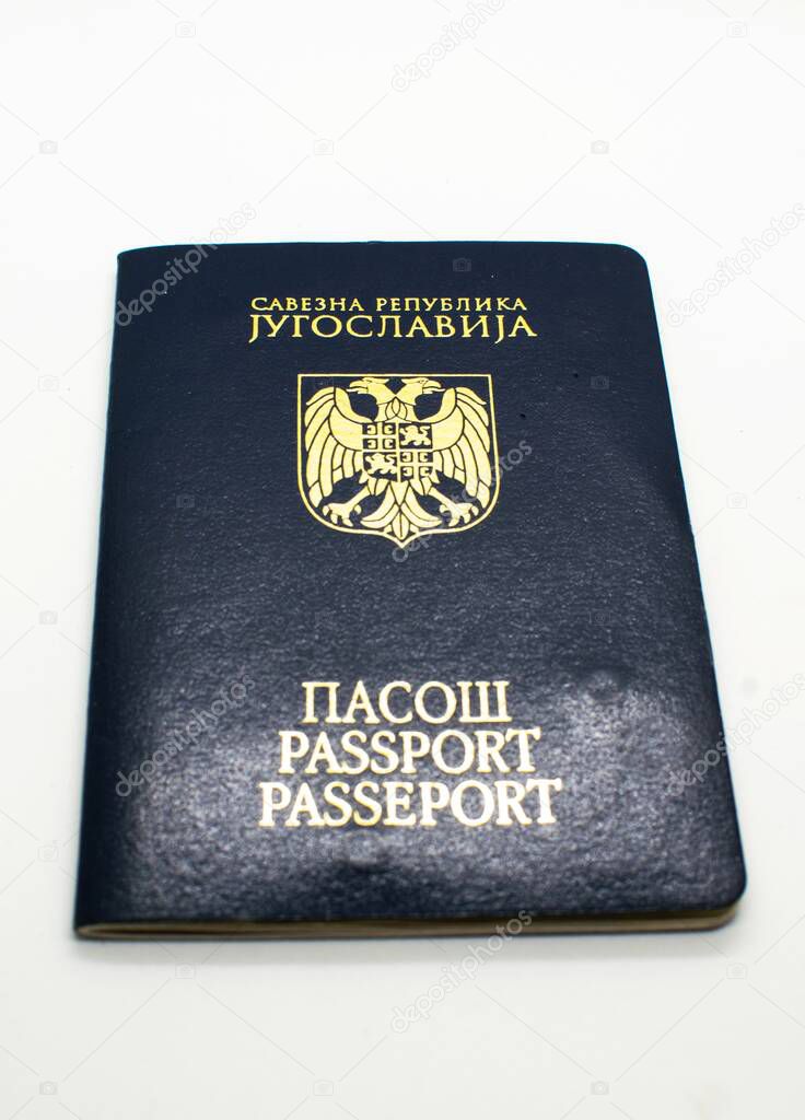 Yugoslavian old passport isolated on white background. Top view.