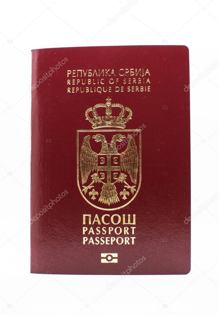 Image shows a Serbian passport.On it is written in the following order.Republic of Serbia-Passport.
