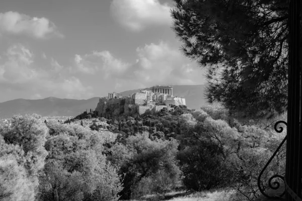 Zwart Wit Afbeelding Van Acropolis — Stockfoto