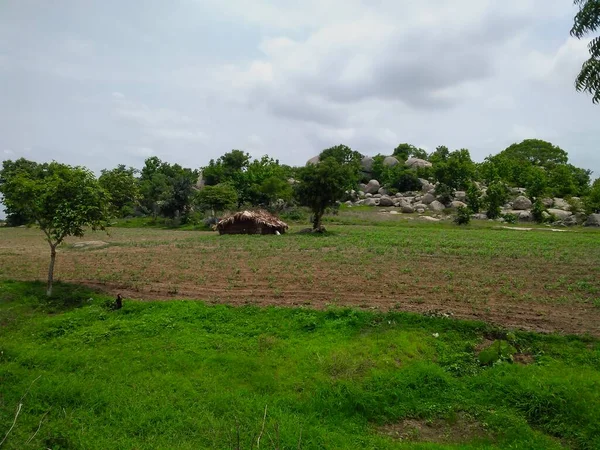Δασικοί Λόφοι Και Χωριό Από Pavagad Chapaner Gujarat Ινδία — Φωτογραφία Αρχείου