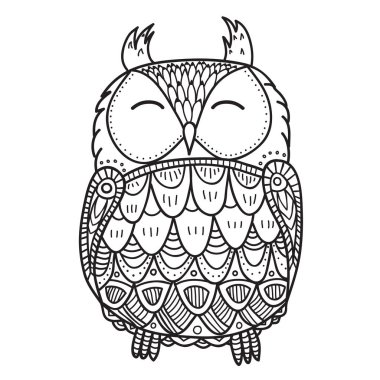 Cute anahat dekoratif süs baykuş, vektör çizim