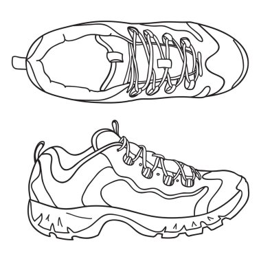 Vektör çizme simgesi hiking illüstrasyon doodle. Dağ ayakkabıları