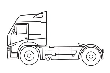 Motor taşıma çekme uyuyan eski yarı kamyon. Amerikan traktör yan görünüm. Vektör doodle çizim.