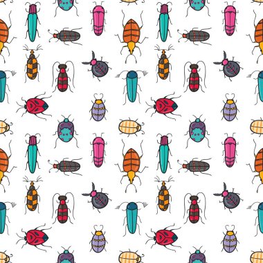 Komik hata ile sorunsuz doku farklı desenler, parlak renkleri el ile boyalı / vektör çizim doodle