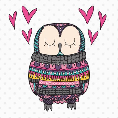 Kazak aşık tatlı dekoratif süs baykuş. vektör doodle çizim