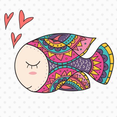 Şirin dekoratif süs balık aşık olur. Doodle Gösterim amacıyla tasarım vektör