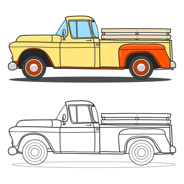 Klassieke Pick Truck Doodle Gestileerde Vectorillustratie Bekijk Mijn Portfolio Voor — Stockvector