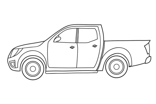 Pickup Teherautó Oldalnézet Vektor Doodle Illusztráció — Stock Vector