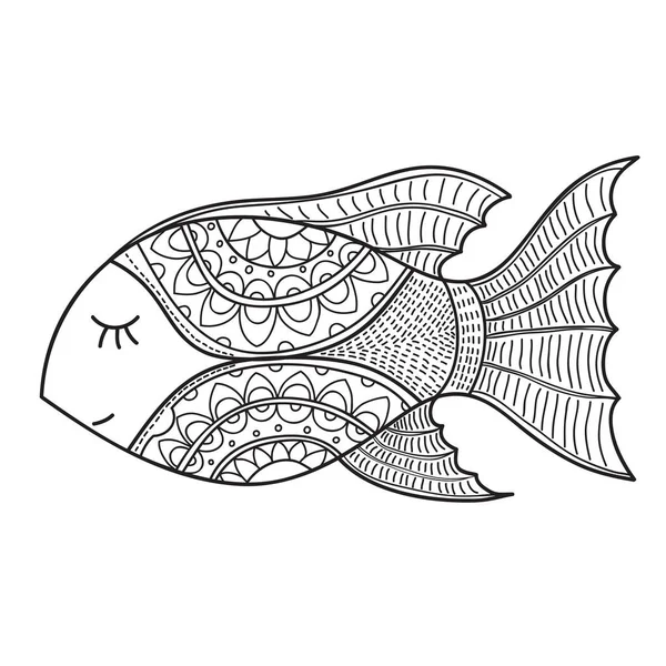 Dekorative Fischzeichnung Mit Abstrakten Ornamenten Handgezeichnetes Doodle Skizziert Fisch Illustration — Stockvektor