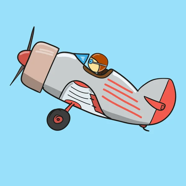 Airplane Pilot Vintage Cartoon Plane Vector Illustration — Stock Vector