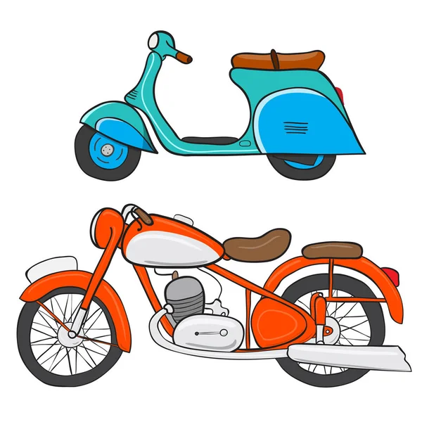 Motorrad Oldtimer Muster Mit Retro Fahrrad Vektor Doodle Illustration — Stockvektor