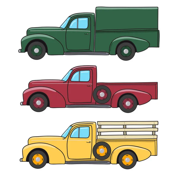 Set Camioneta Retro Color Ilustración Garabatos Vectoriales — Vector de stock