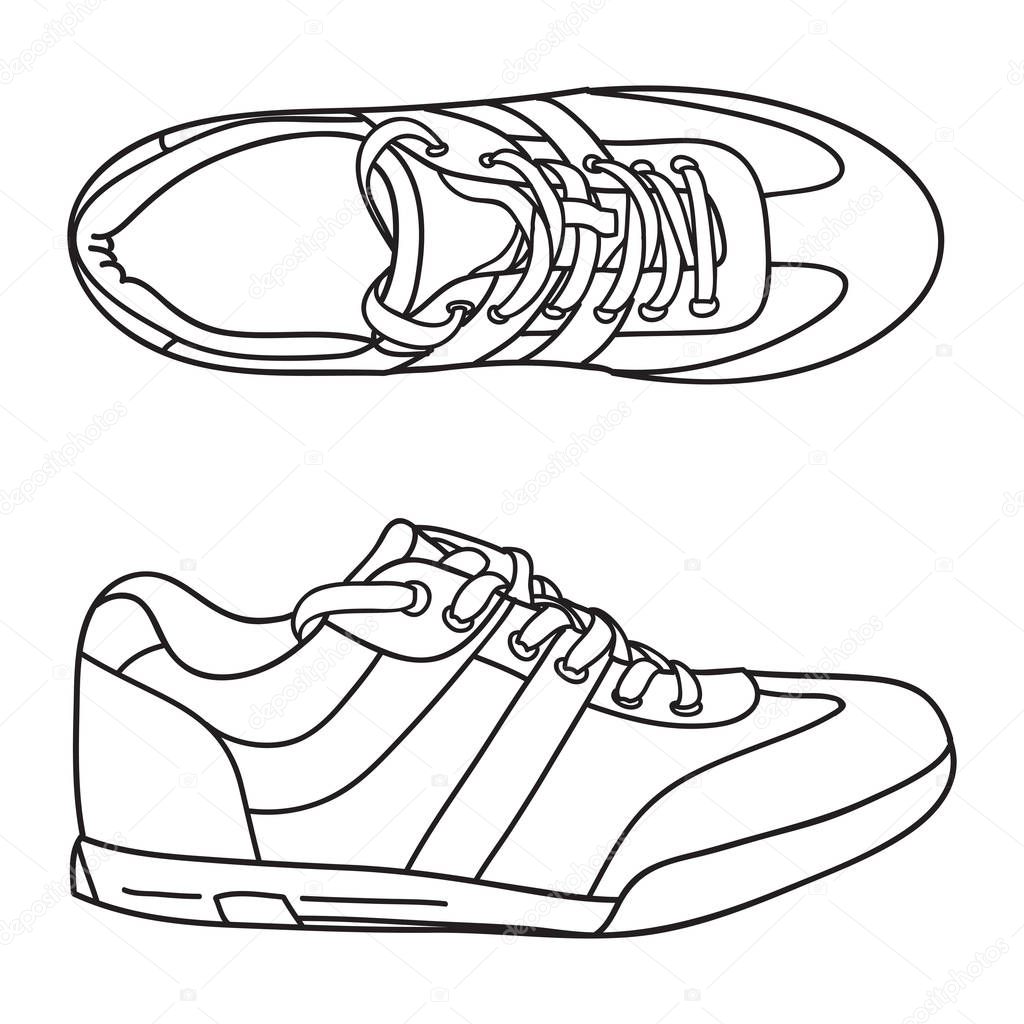 Vector doodle illustration hiking boots icon. Mountain shoes.