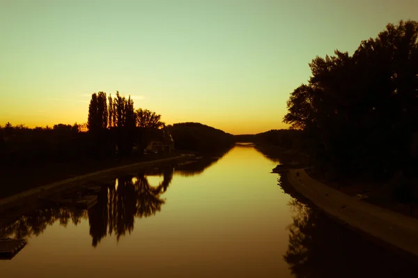 Río Moson Danubio Fotografiado Desde Puente Por Noche — Foto de Stock