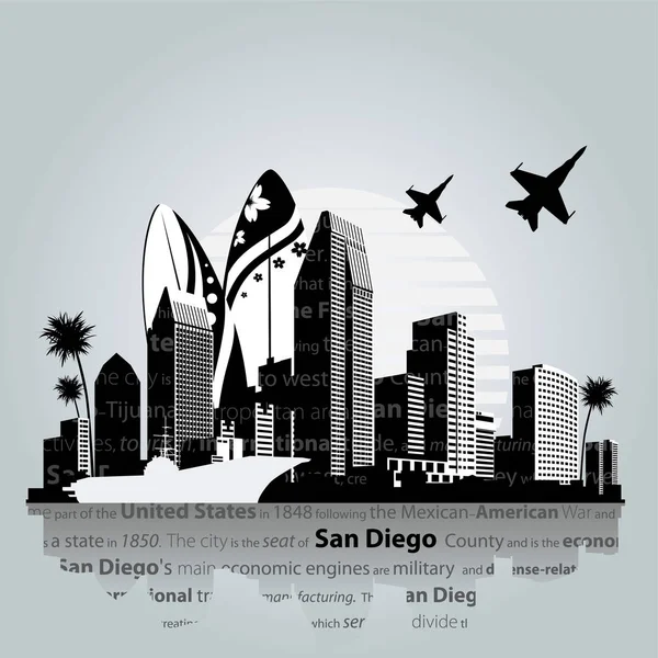 San Diego City Skyline Vektorillustration — Stockvektor