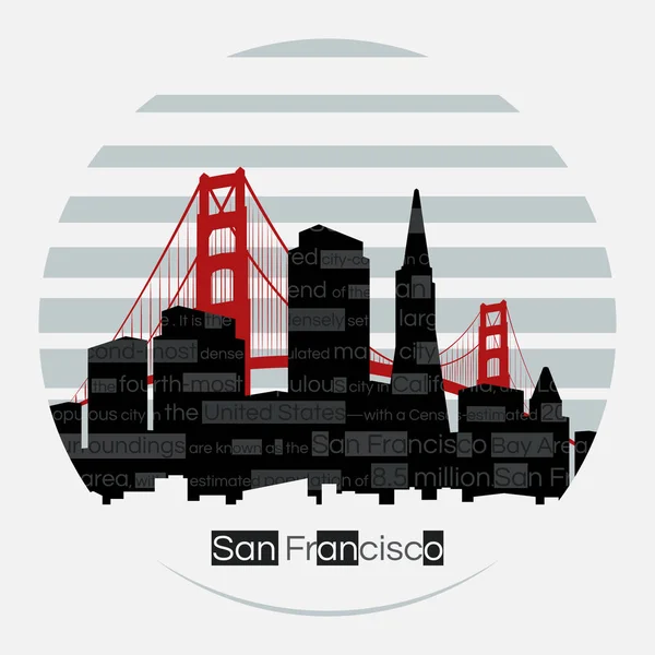 Étiquette Ronde Vectorielle Silhouette San Francisco Contre Soleil — Image vectorielle