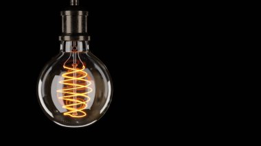 Siyah arka planda Edison tarzı dekoratif bir ampul. 3d resimleme.