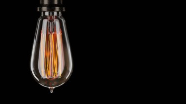 Siyah arka planda Edison tarzı dekoratif bir ampul. 3d resimleme.