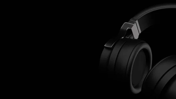 Dark Black Headphones Black Background Render — Stock Photo, Image