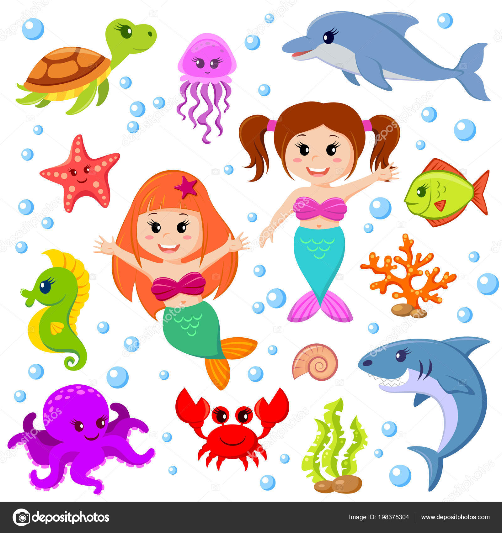 Cute Cartoon Sea Animals Mermaids Stock Vector Image by ©Alka5051 #198375304 Cute Cartoon Sea Animals Mermaids Stock Vector Image by ©Alka5051 #198375304