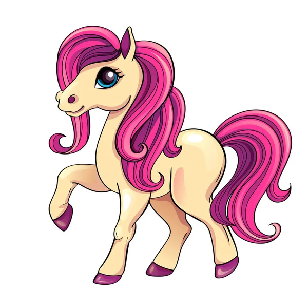 Piccolo Pony Carino Con Capelli Rosa Illustrazione Isolata Vettoriale — Vettoriale Stock