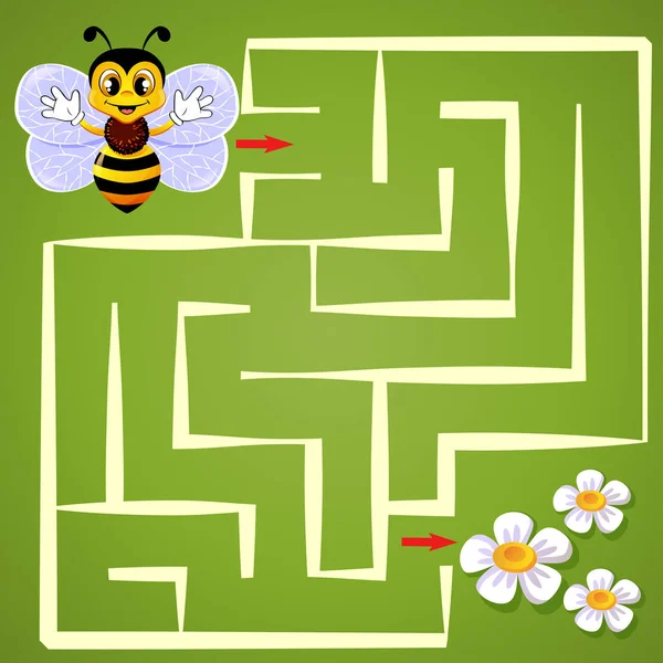 Ayuda Abeja Encontrar Camino Flor Laberinto Laberinto Juego Para Niños — Vector de stock