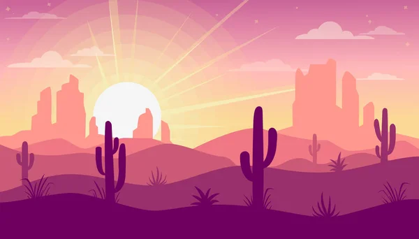 Krajobraz Pustynią Kaktusem — Wektor stockowy
