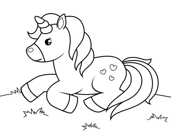 Jolie Licorne Dessin Animé Illustration Vectorielle Noir Blanc Pour Livre — Image vectorielle