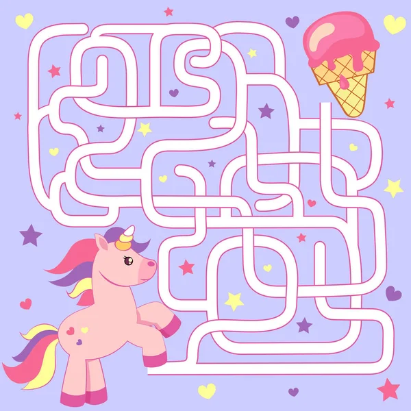 Ayuda Unicornio Encontrar Camino Helado Laberinto Laberinto Juego Para Niños — Vector de stock