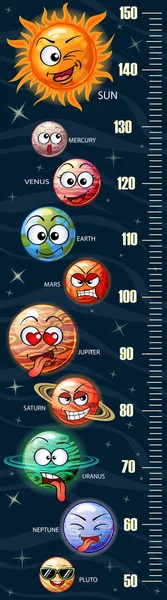 Stadiometer Höhenmessung Meterwand Mit Niedlichen Cartoon Planeten Des Sonnensystems — Stockvektor