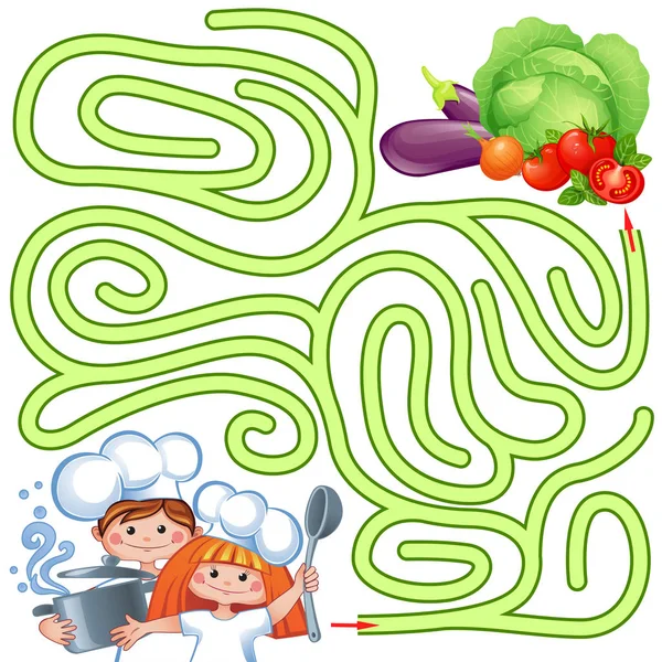 Ayuda Los Chefs Encontrar Camino Verdura Laberinto Puzzle Laberinto Juego — Vector de stock