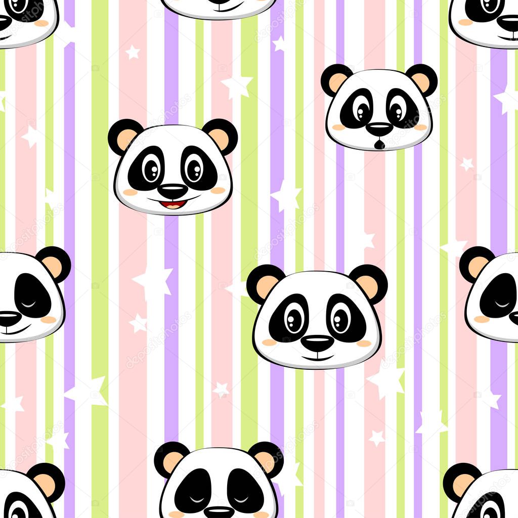 Seamless pattern with panda and stars