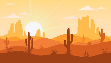 Landscape with desert and cactus clipart