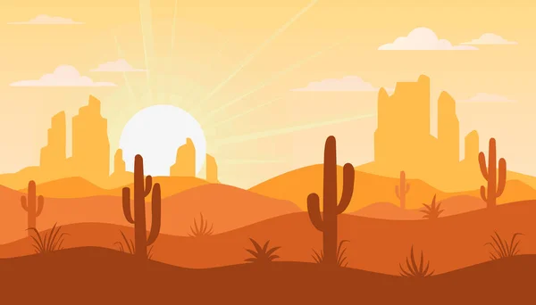 Paysage Avec Désert Cactus — Image vectorielle