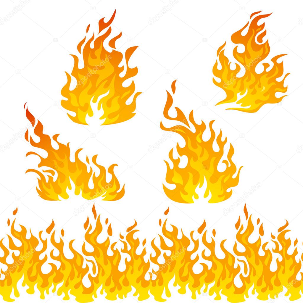 Fire flames vector set