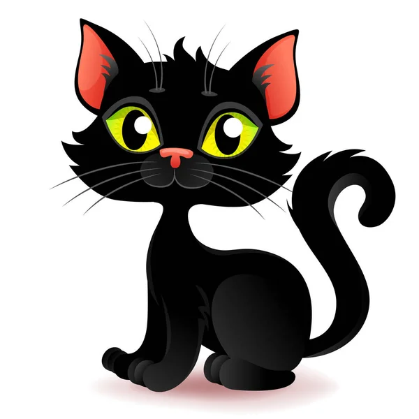 かわいい漫画ハロウィーン黒猫 — ストックベクタ
