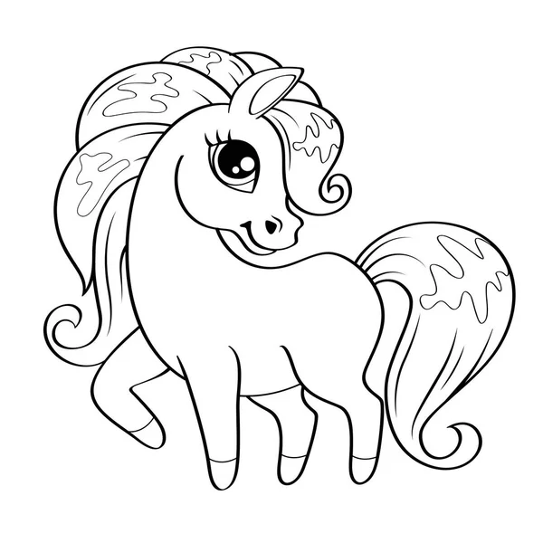 Joli Petit Poney Illustration Vectorielle Noir Blanc Pour Livre Colorier — Image vectorielle