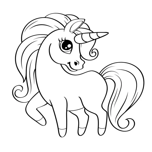 Lindo Unicornio Vector Ilustración Blanco Negro Para Colorear Libro — Archivo Imágenes Vectoriales